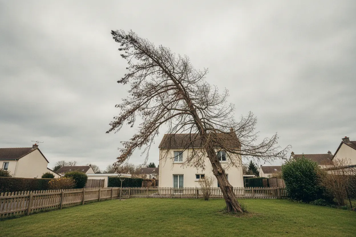 Cyprès dangereux avant abattage dans un jardin caennais