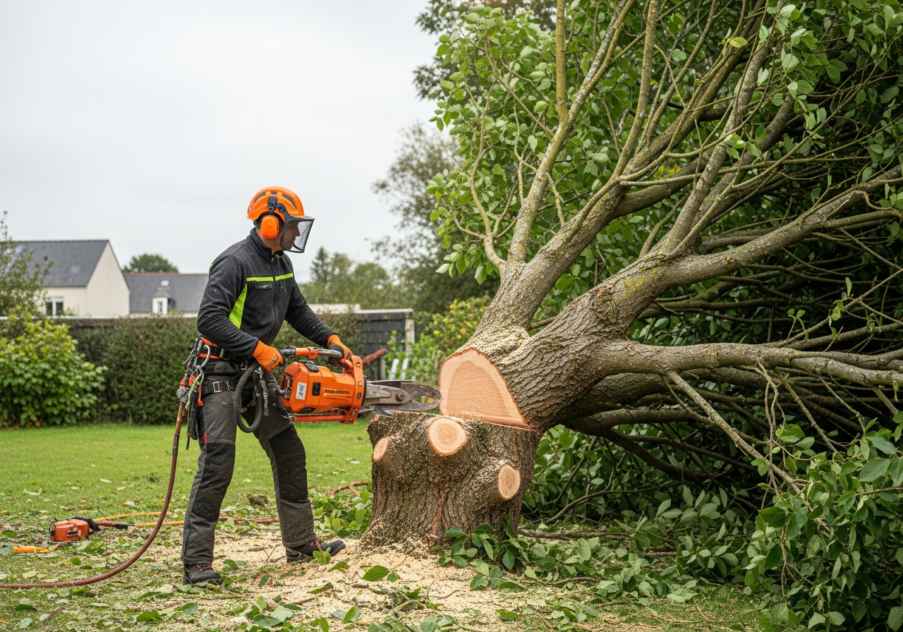 Démontage contrôlé d'un arbre dangereux à Caen