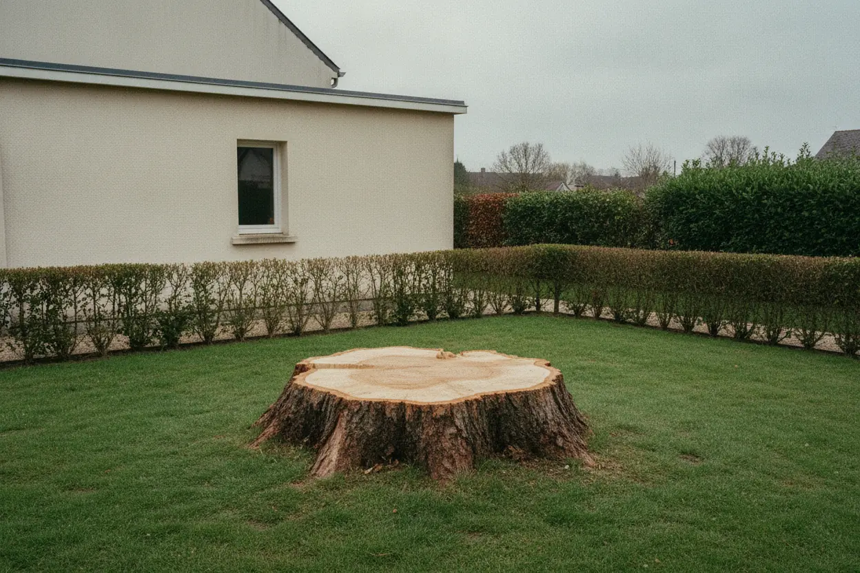 Souche visible dans un jardin de Caen avant rognage