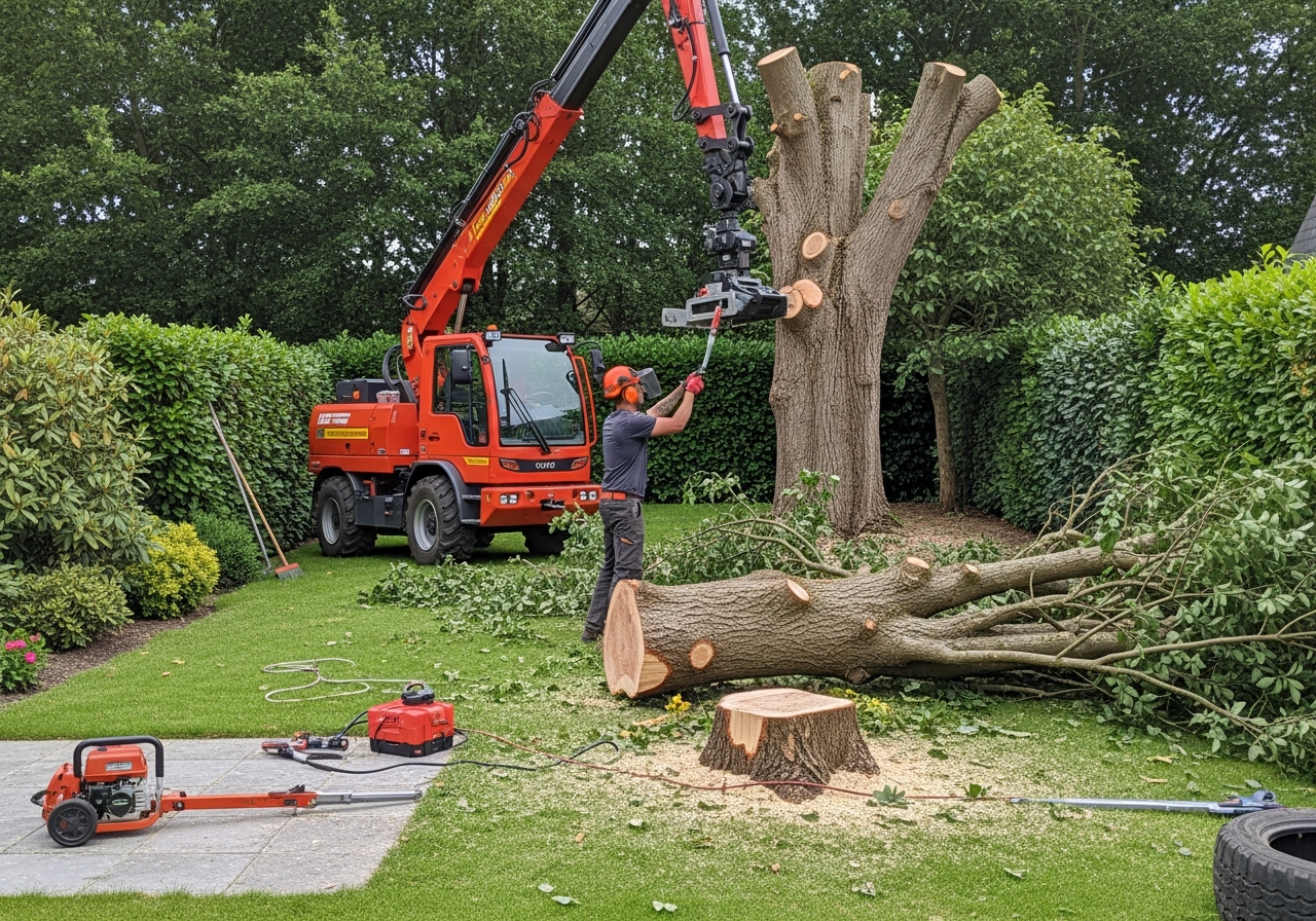 Rognage de souche dans un jardin ifois