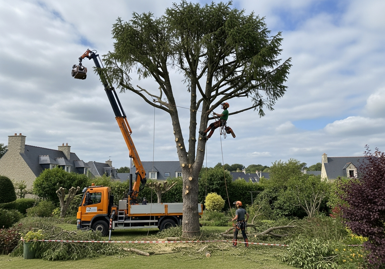 Arboriste grimpeur sécurisé sur un arbre à Caen